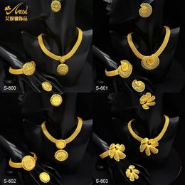 ANIID Jewelry Set for Women Chunky Necklace Earrings Dubai Gold Plated Bracelet African Fashion 4Pcs Jewelry for Party Wedding 240123