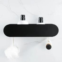 Design Bathroom Shelf Organiser Black Aluminium Shower Caddy With Hook Wc Accessories On Wall Decoration Kitchen Storage Rack 240131
