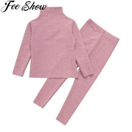 Spring Autumn Kids Girls Boys Thermal Underwear Suits Children Warm Long Johns Mock Neck Long Sleeve T-shirt with Leggings Sets 240130