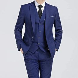 2024 Fashion Men's Leisure Boutique Solid Colour Business Slim Fit Groom Suit Three Piece Set Blazers Jacket Pants Vest 240122