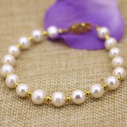 Link Bracelets Fashion Strand Bangle & Bracelet Women Natural White Freshwater Pearl Beads 7-8mm Spacers Clasp Jewellery 7.5inch B3116