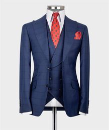 Classic Blue Wedding Tuxedo Formal Groom Men Suits Slim fit 3PCS Blazer Vest Pants Business Wear Prom Party Male Suit 240125