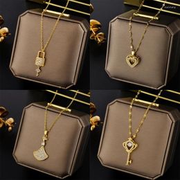 Pendant Necklaces Light Luxury Zircon Crystal For Women Korean Fashion Sweet Sexy 316L Stainless Steel Neck Chain Jewellery