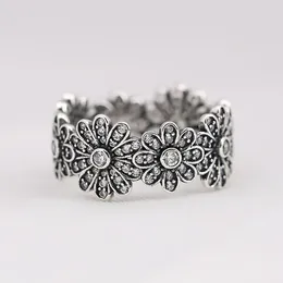 Cluster Rings Genuine 925 Sterling Silver Big Flowers Dazzling Daisy Meadow CZ Ring Compatible With European Jewellery