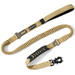 Dog Collars Tactical Leash Heavy Duty Absorbing Bungee With 2 Handle Metal Clip Seatbelt For Medium Large X-Large Dogs