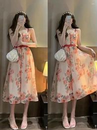 Casual Dresses Boho Summer Women Dress Beach Flower Print Sling Sexy A-Line Fairy 2024 Ladies Party Prom Vestido Female Dairy Clothes