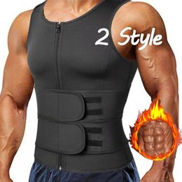 Mens Sauna Waist Trainer Corset Vest Sweat Suit 2 Tummy Control Belly Trimmer Slimming Belts Neoprene Workout Body Shaper 240126