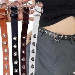 Belts Fashion Leather Punk Belt Love Heart Holes Luxury Designer Buckle Waistband Vintage Women Adjustable For Dress Jeans Cool