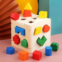 Montessori 15 Hole Intelligence Box Geometric Shapes 3D Puzzle Early Education Three-Dimensional Wooden Paired Building Block 240124