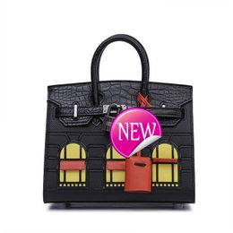 AAbirdkin Designer Totes Bag 20cm Lychee Crocodile Pattern Cowhide Colour House Women's Bag Handbag 8E1O