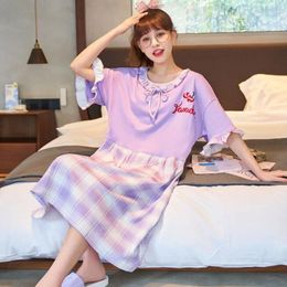 Women's Sleepwear Summer Nightgowns Pure Cotton Thin Pyjama Skirt Sweet Student Cartoon Large Nightdress Girls Loose Casual Sleepshirts