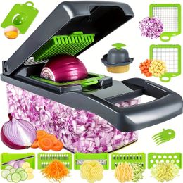 1pc Kitchen Vegetable Chopper 13-in-1 Food Cutter With 8 Stainless Steel Blades And Container - Ideal For Slicing Onions 240129