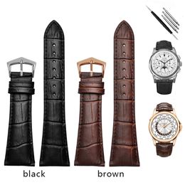 25mm For any brand watchband Watch strap big width Black brown Mens cowhide Genuine Leather Band bracelets Waterproof and tools 240125