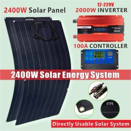 1200W/2400W Solar Energy System 110V/220V 2000W Solar Panel Inverter Glass 12V Battery Charging Controller For Home/Outdoor Use