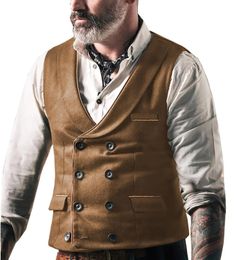 Mens Suit Brown Vest Lapel Neck Wool Waistcoat Casual Formal Doublebreasted Business Slim Fit Groomman For Wedding 240119