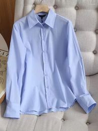 Women's Blouses YENKYE Fashion Women Blue Cotton Blouse Long Sleeve Lapel Office Ladies Shirts Casual Blusas Tops