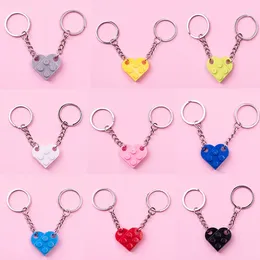 Keychains 2 Lovely Couple Building Blocks Love Keychain Men And Women Friendship Fashion Puzzle Bricks Jewelry Accessories Gifts
