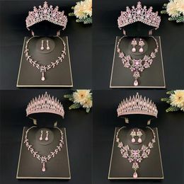 Necklace Earrings Set Luxury Heart Crystal Rhinestone Bridal Wedding Crown Tiaras Earring Choker African Beads Jewelry