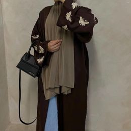 Ethnic Clothing Butterfly Embroidery Open Abaya Dubai Turkey Cardigan Kimono Women Party Dresses Islmaic Ramadan Eid Muslim Long Dress