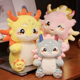 Year Cartoon Zodiac Mascot Dragon Plush Toys Soft Stuffed Animal Kawaii Lucky Dragon Plushie Doll Pillow Store Decor Gift 240202