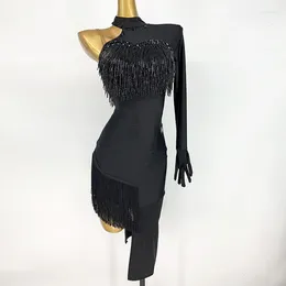 Stage Wear Professional Black Latin Dance Skirt For Women Single Shoulder Rumba Samba Chacha Dancing Lady Standard Dress