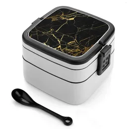 Dinnerware Gold And Black Marble Bento Box Compartments Salad Fruit Container Luxury Precious Metal Stone