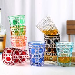 350-400ml Style Plaid Round Wine Glass Multi-Purpose Single Layer Crystal Glasses Colour Whiskey Vodka Sake Set Cup 240127