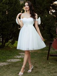 Casual Dresses Tosheiny Mini Mesh Strapless Bowknot Tulle Homecoming Dress White Prom Party