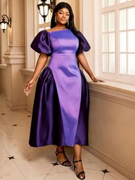 Plus Size Dresses Women Evening Cocktail Party Cold Shoulder Short Puff Sleeve Colour Block Purple A Line Elegant Long Gowns