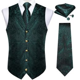 Luxury Silk Men Suit Vest Tie Set Green White Blue Red Paisley Wedding Party Groom Waistcoat Tuxedo Sleeveless Jacket 240130