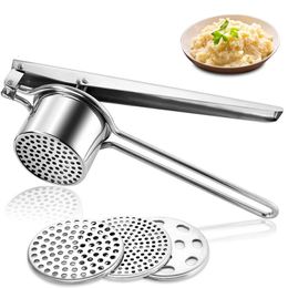 LMETJMA Stainless Steel Potato Ricer Manual Potato Masher With 3 Interchangeable Discs Fruit Juicer Lemon Squeezer KC0442 240130