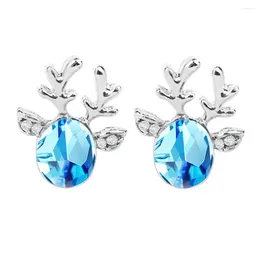 Stud Earrings 7 Fashion Colours Lovely Deer Shape Big Shiny Rhinestone Crystal Ears Silver Plated Antlers For Women