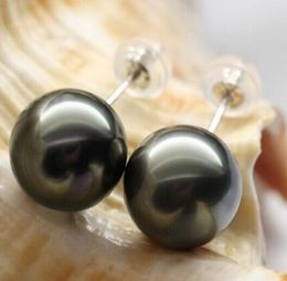 pearl Jewellery charming huge 1011mm tahitian black round pearl earring 18k7470832