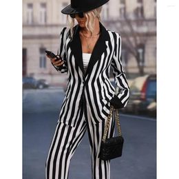 Men's Suits Spring Black White Striped Women Pants Suit Celebrity Summer Wear Evening Party Wedding Formal 2 Pieces Set