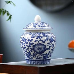 Storage Bottles Blue White Porcelain Decorative Temple Jar Vase With Lid Living Room Decor