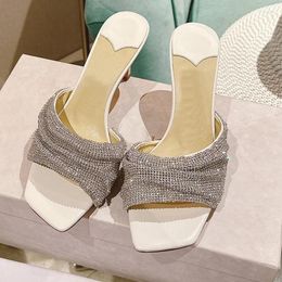 Dress Shoes Summer Women Sandals Crystal Flower Decoration Chunky Heel Peep Toe Band Elegant Fashion Ladies