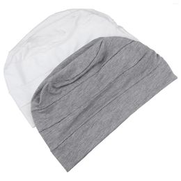 Berets 2 Pcs Silk Hair Bonnet Chemotherapy Cap Patients Sleep Cotton Night Hat Loss Miss