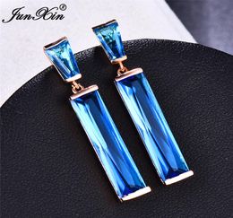 Dangle Chandelier Luxury Female Blue Stone Drop Earrings Fashion Silver Color Rose Gold Wedding Jewelry Vintage Long For Women9921905