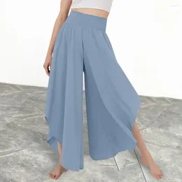 Women's Pants Women Culottes Skirt High Elastic Waist Loose Irregular Hem Ankle Length Solid Colour Soft Breathable Female Trousers