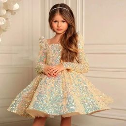 Girl Dresses Sequin Show Host Birthday Short Style Flower Children's Spring And Summer Ball Gown Dress Princess Party Evening