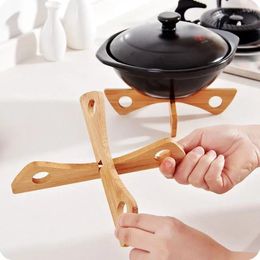 Table Mats Kitchen Household Wood Pot /Spoon Rests Heat Insulation Wooden Pads Holder Cteative Cooking Storage Accessories