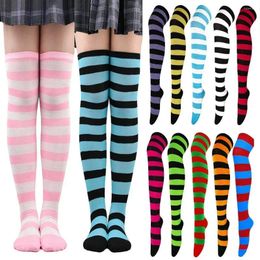 Women Socks Stripe Anime High Stockings For Leg Warmth Over Knee Thigh Soft Dance Ladies Preppy Cosplay Long Stocking Trendy