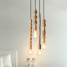 Pendant Lamps Retro Style Lights Oak Wooden Geometric Beads Lamp Dinning Room Droplight Hanging Light Fixture WJ429