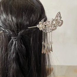 Hair Clips Cheongsam Accessories Women Gift Fork Butterfly Stick Chinese Style Hairpin Tassel