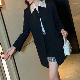 Women's Trench Coats Autumn And Winter 2024 Fashion Women Coat Heavy Industry Diamond Studded Bead Neck Medium Length