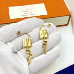 Luxury Golden lock and key Brand Earring Letter Designer Jewelry ear studs set for charm lady Fashion gold Earring girl party hoop earrings with Original gift box
