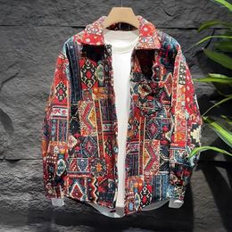 Men's Casual Shirts Spring Autumn Woven Jacquard Fashion Ethnic Style Loose High Street Jackets Men Tops Male Clothes