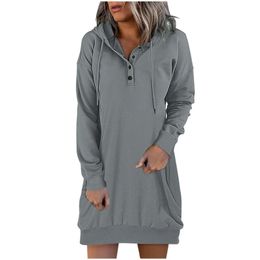 Autumn Winter Women Casual Hoodies Long Sleeve Drawstring Pullover Top Dress 2023 240119