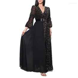 Ethnic Clothing African Dresses For Women 2024 Spring Long Sleeve V-neck Black Party Evening Maxi Dress Dashiki Africa