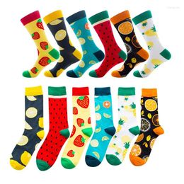 Men's Socks DOIAESKV Couple Novelty Funny Men Cute Fruit Strawberry Watermelon Hip Hop Crew Unisex Inter Long Sock Happy